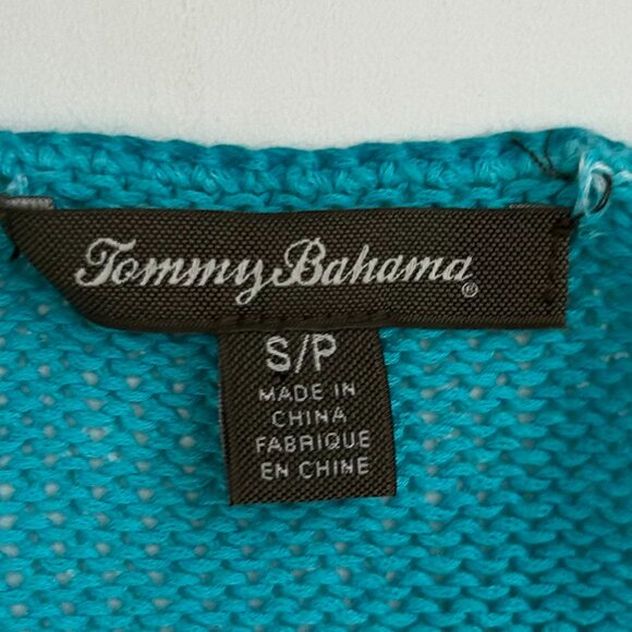 Tommy Bahama Linen Cotton Resort Open Knit Sweater Turquoise S Pullover - Picture 3 of 11